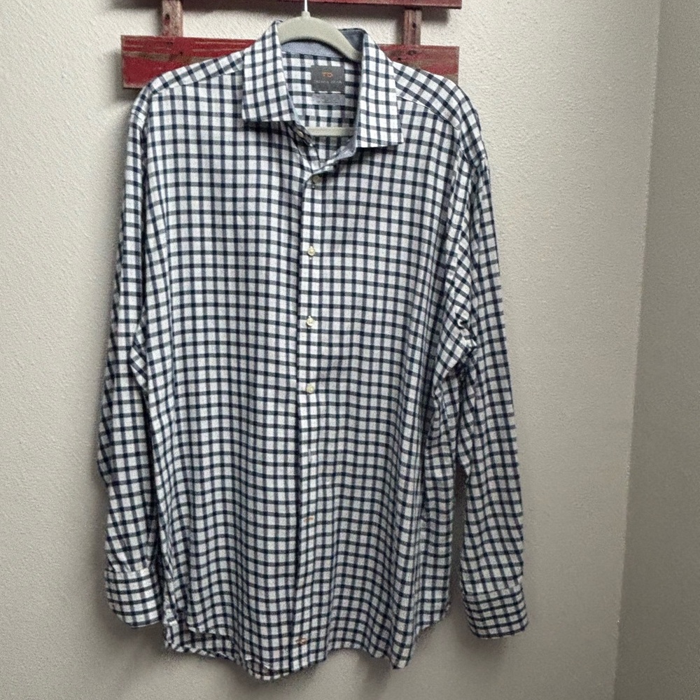 Thomas Dean Black and White Casual Button Down‎ Shirt